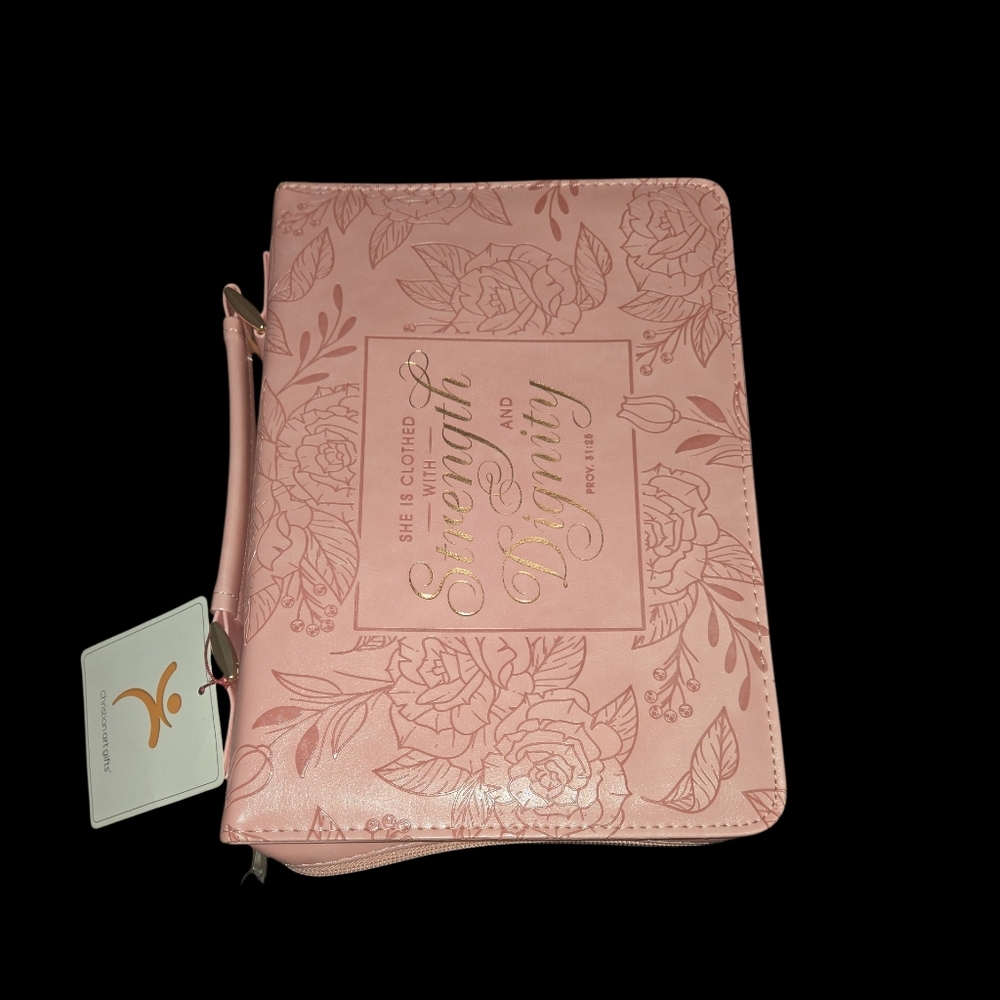 Bible Cover Inspirational Pink and Gold  Cover Size Large NWT